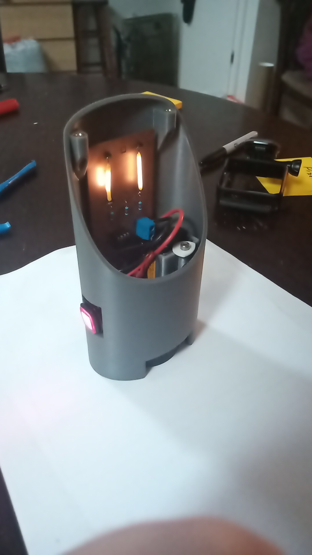 Assembled lamp being tested